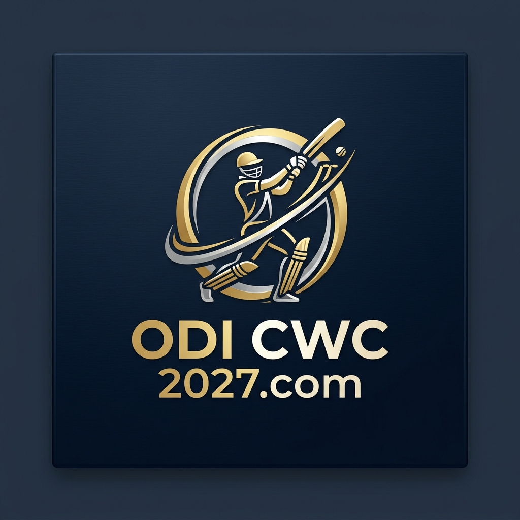 ODI CWC 2027 logo: a gold and silver batter inside a circular emblem above the wordmark odicwc2027.com